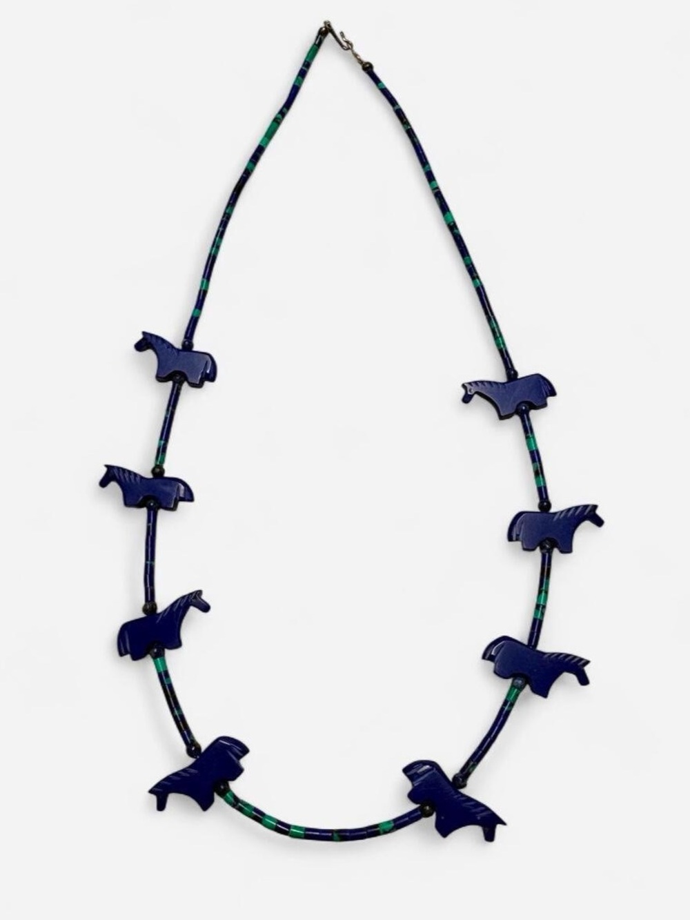 Vintage Southwestern Azurite Beaded Fetish Horse Necklace Southwestern Western - Picture 5 of 6